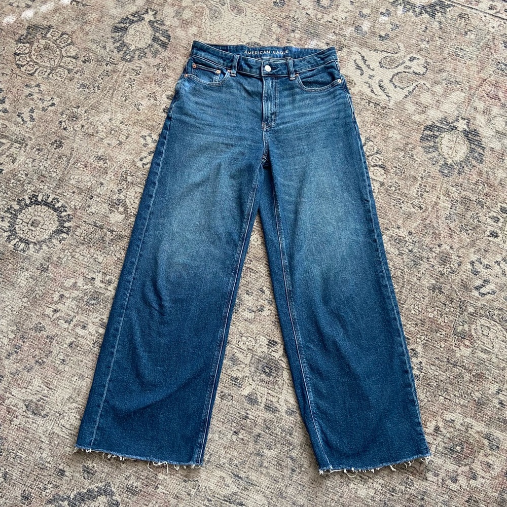 American Eagle Outfitters Wide-Leg High-Rise Jeans - Dark Indigo Wash
